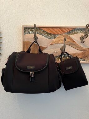 Storksak Poppy Luxe in Scuba Black Convertible Travel Nappy Bag & Matching Pouch